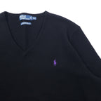 Polo by Ralph Lauren Vネック ニット セーター XXL ブラック ラムウール スモールポニー刺繍 ビッグサイズ
