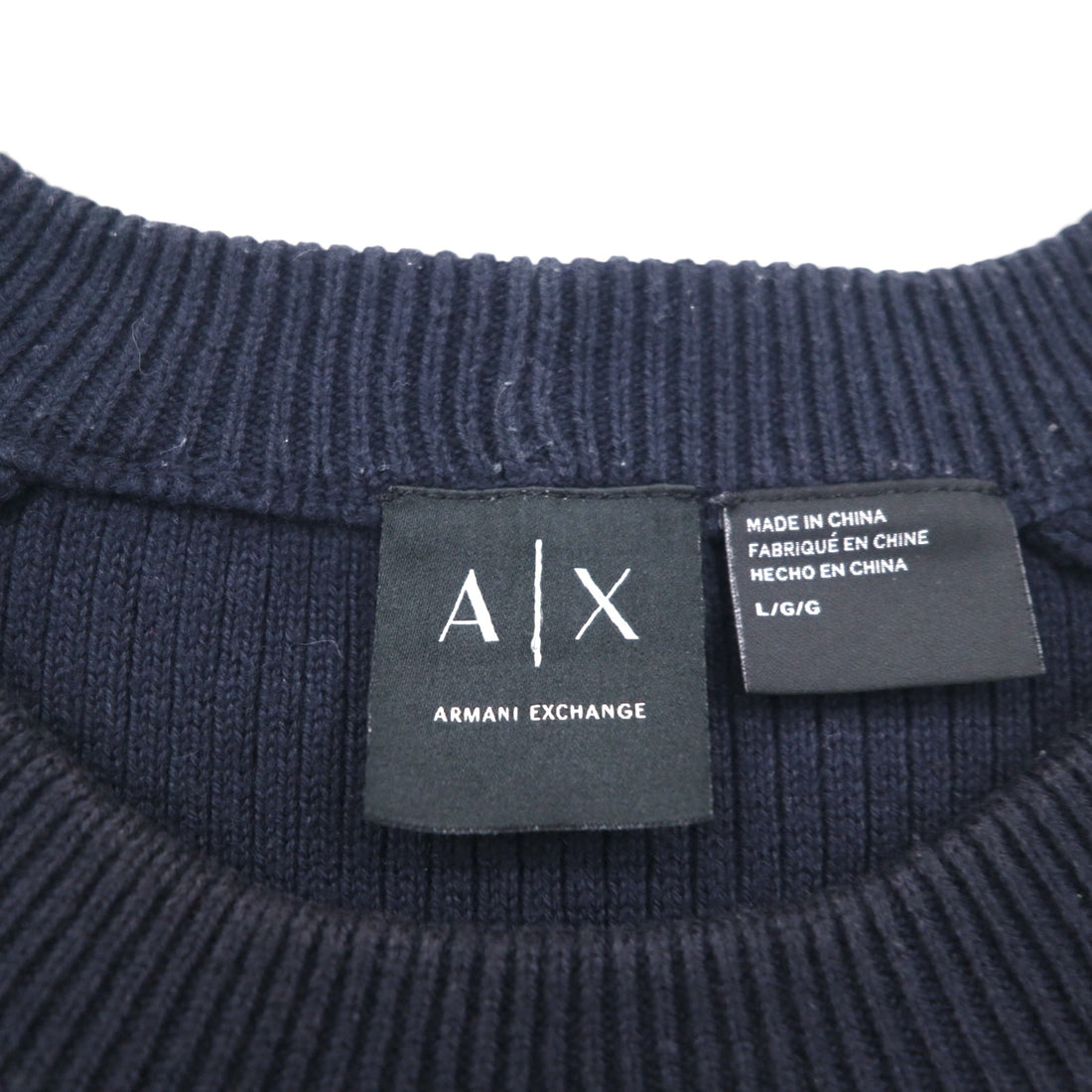 A|X ARMANI EXCHANGE Commando Sweater, Rib Knit, Size L, Navy, with Flap Chest Pocket