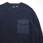 A|X ARMANI EXCHANGE Commando Sweater, Rib Knit, Size L, Navy, with Flap Chest Pocket