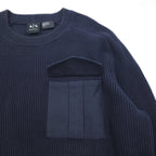 A|X ARMANI EXCHANGE Commando Sweater, Rib Knit, Size L, Navy, with Flap Chest Pocket