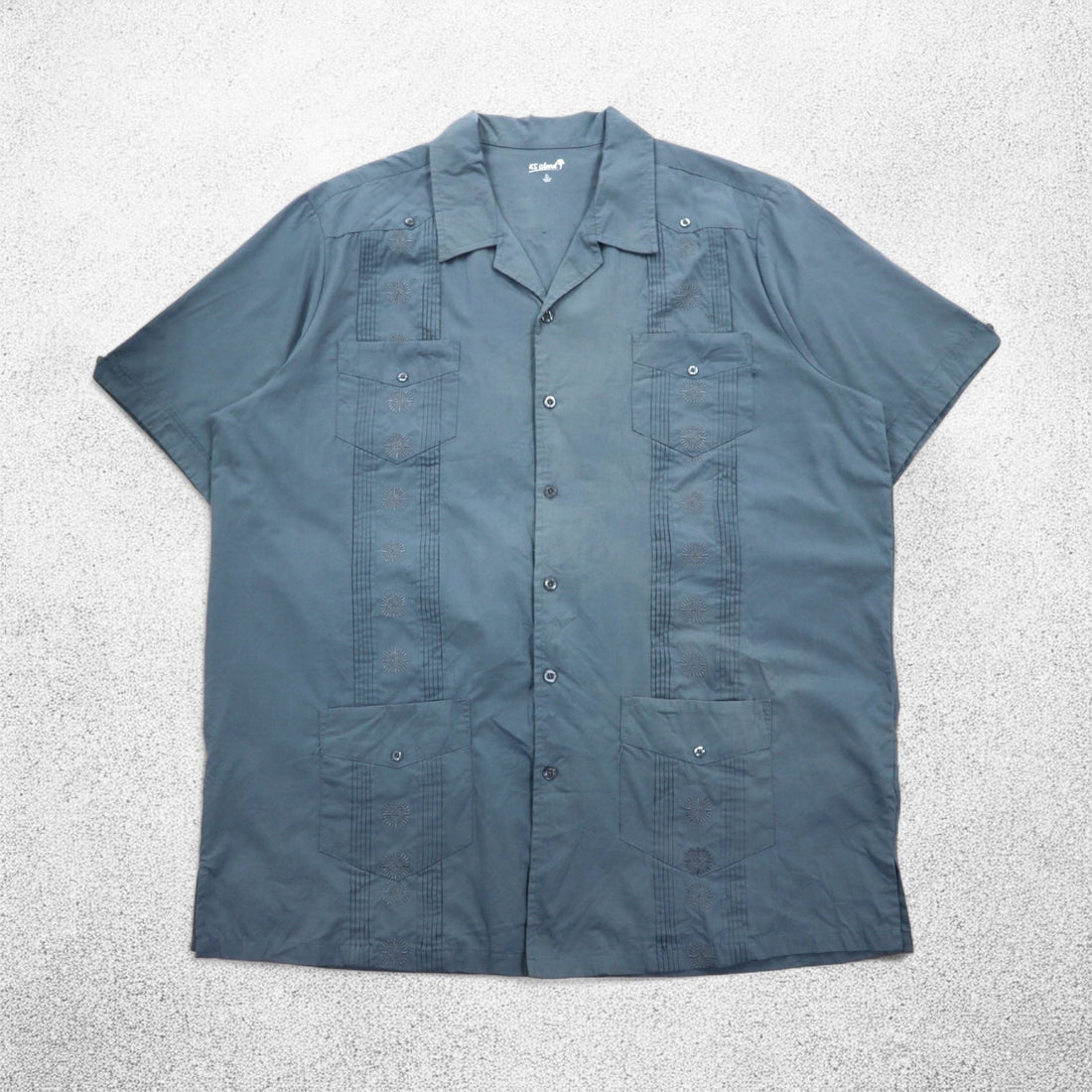 KS island open collar Cuban shirt XL grey polyester cotton embroidery