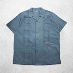 KS island open collar Cuban shirt XL grey polyester cotton embroidery