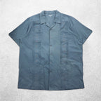 KS island open collar Cuban shirt XL grey polyester cotton embroidery