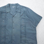 KS island open collar Cuban shirt XL grey polyester cotton embroidery