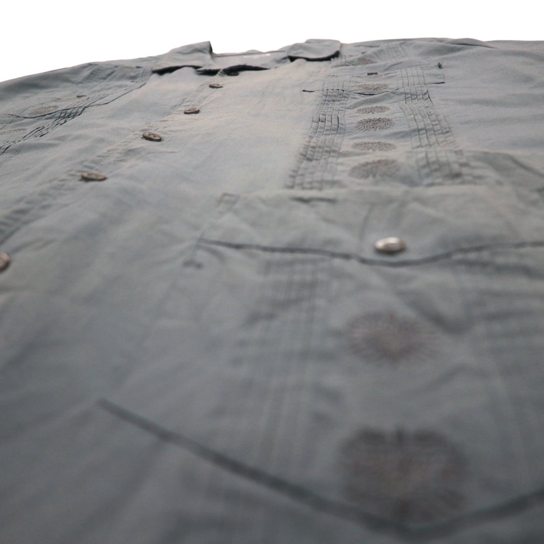 KS island open collar Cuban shirt XL grey polyester cotton embroidery