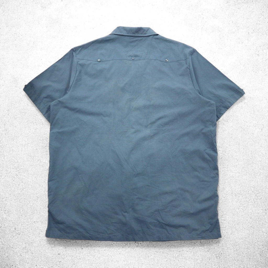 KS island open collar Cuban shirt XL grey polyester cotton embroidery