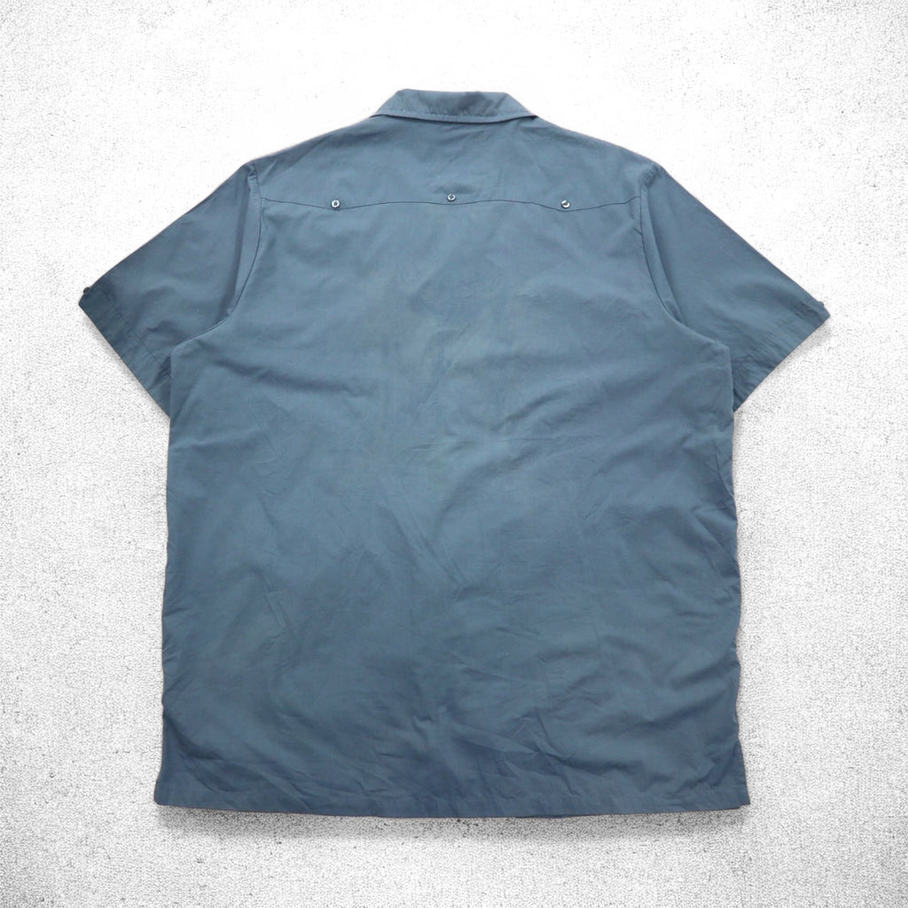 KS island open collar Cuban shirt XL grey polyester cotton embroidery