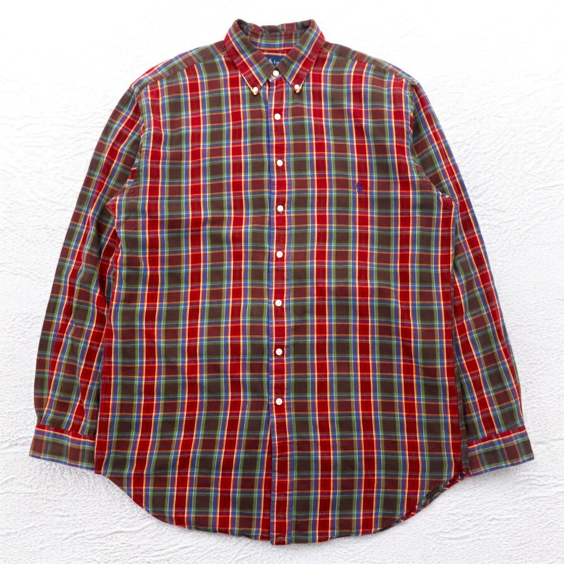 Ralph Lauren 90s Button-down Shirt L TALL Red Check Small Pony Embroidery Big Size