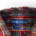 Ralph Lauren 90s Button-down Shirt L TALL Red Check Small Pony Embroidery Big Size