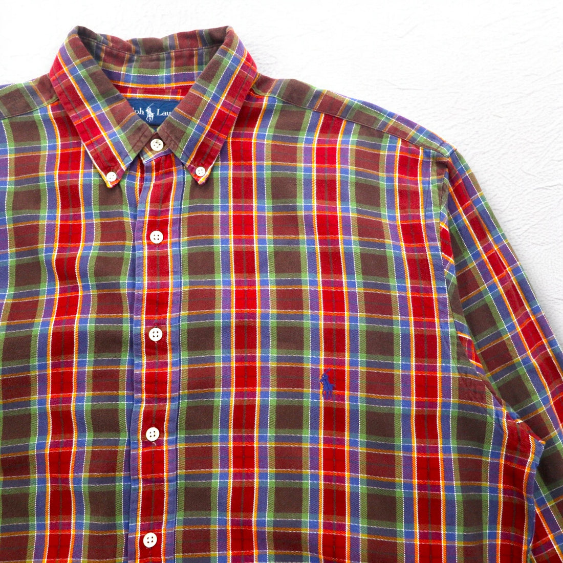 Ralph Lauren 90s Button-down Shirt L TALL Red Check Small Pony Embroidery Big Size