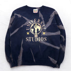 90s UNIVERSAL STUDIOS Tie-dye Embroidered Sweatshirt L Navy Fleece Lining