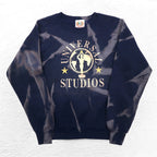 90s UNIVERSAL STUDIOS Tie-dye Embroidered Sweatshirt L Navy Fleece Lining