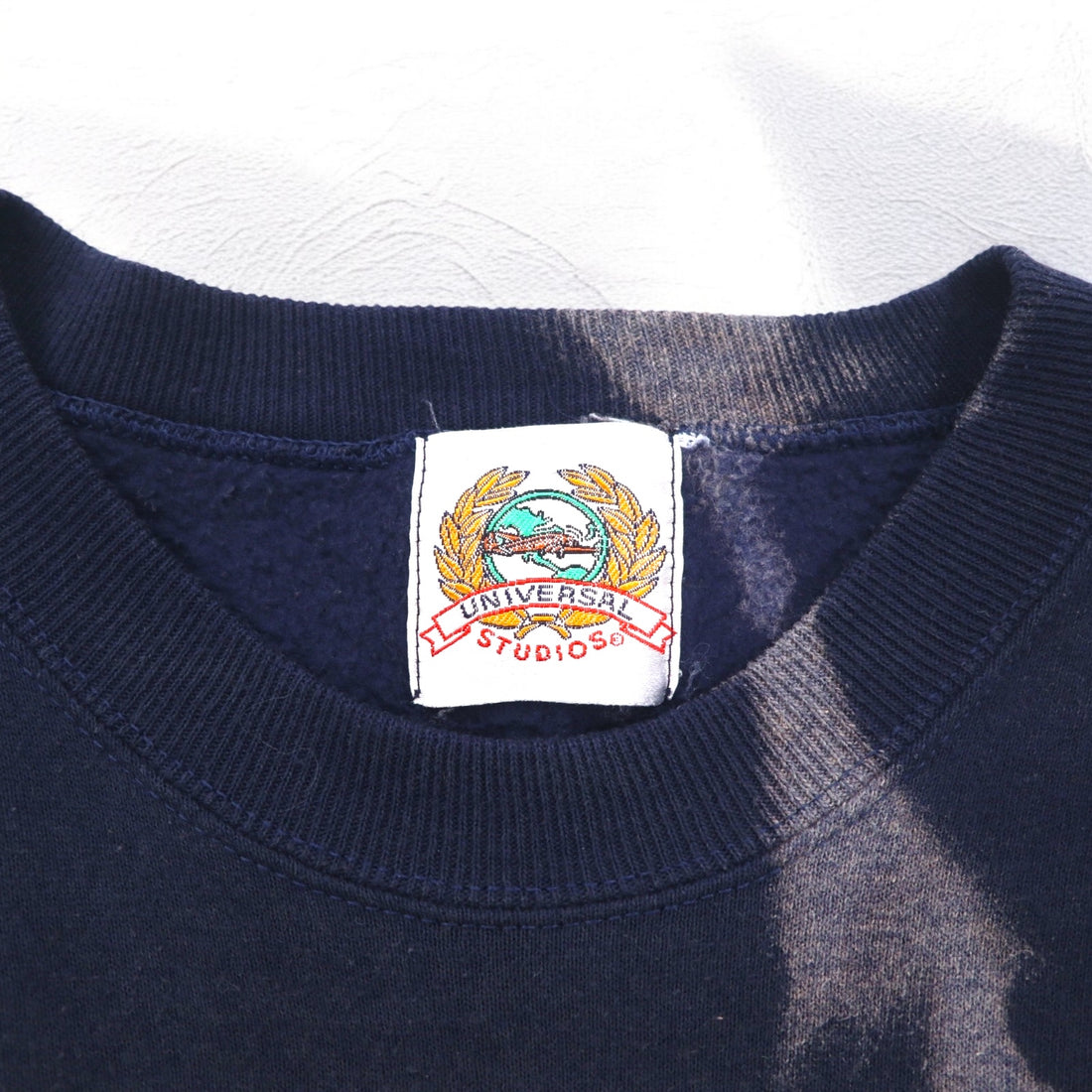 90s UNIVERSAL STUDIOS Tie-dye Embroidered Sweatshirt L Navy Fleece Lining
