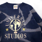 90s UNIVERSAL STUDIOS Tie-dye Embroidered Sweatshirt L Navy Fleece Lining