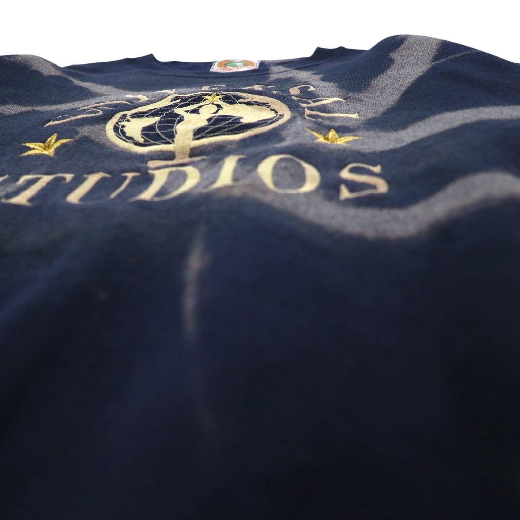 90s UNIVERSAL STUDIOS Tie-dye Embroidered Sweatshirt L Navy Fleece Lining