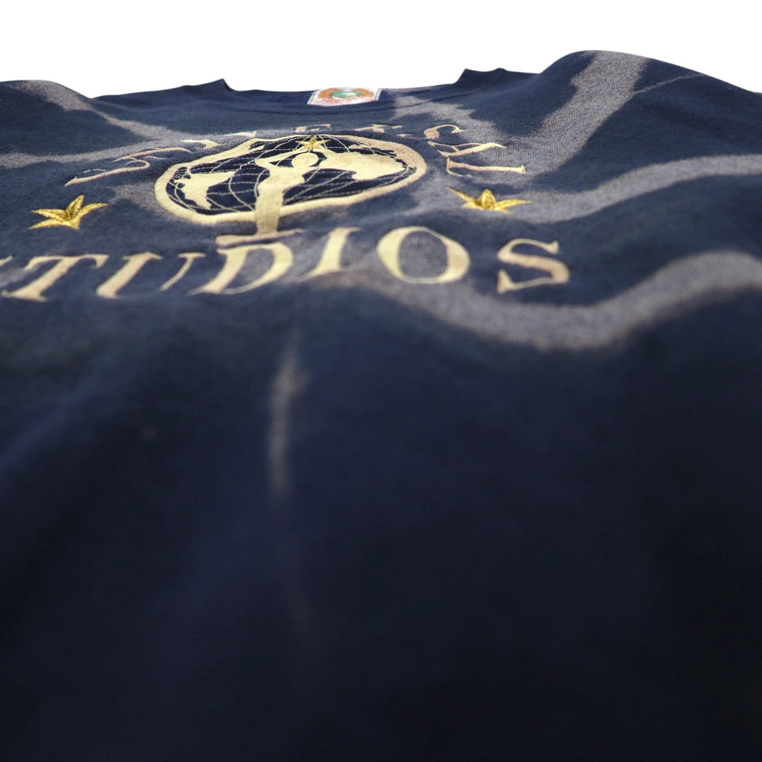 90s UNIVERSAL STUDIOS Tie-dye Embroidered Sweatshirt L Navy Fleece Lining