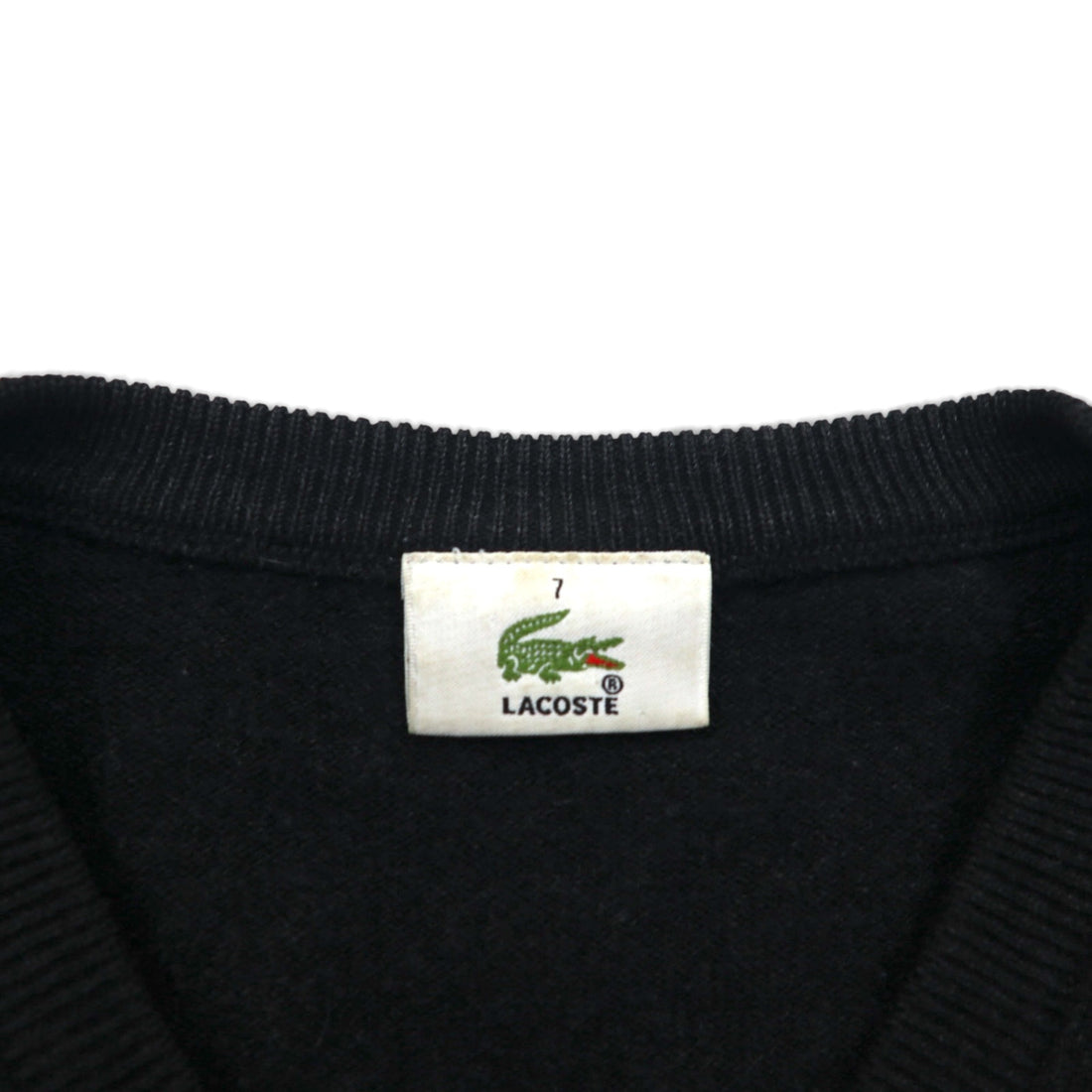 LACOSTE V-neck knit sweater, XL, gray wool, one-point logo.