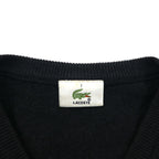 LACOSTE V-neck knit sweater, XL, gray wool, one-point logo.