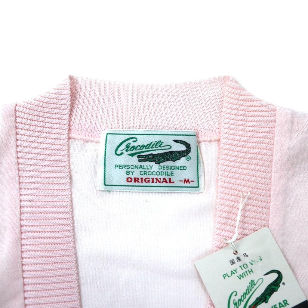 Crocodile 80s Acrylic Knit Cardigan, M, Pink, Cotton, Made in Japan, Unused