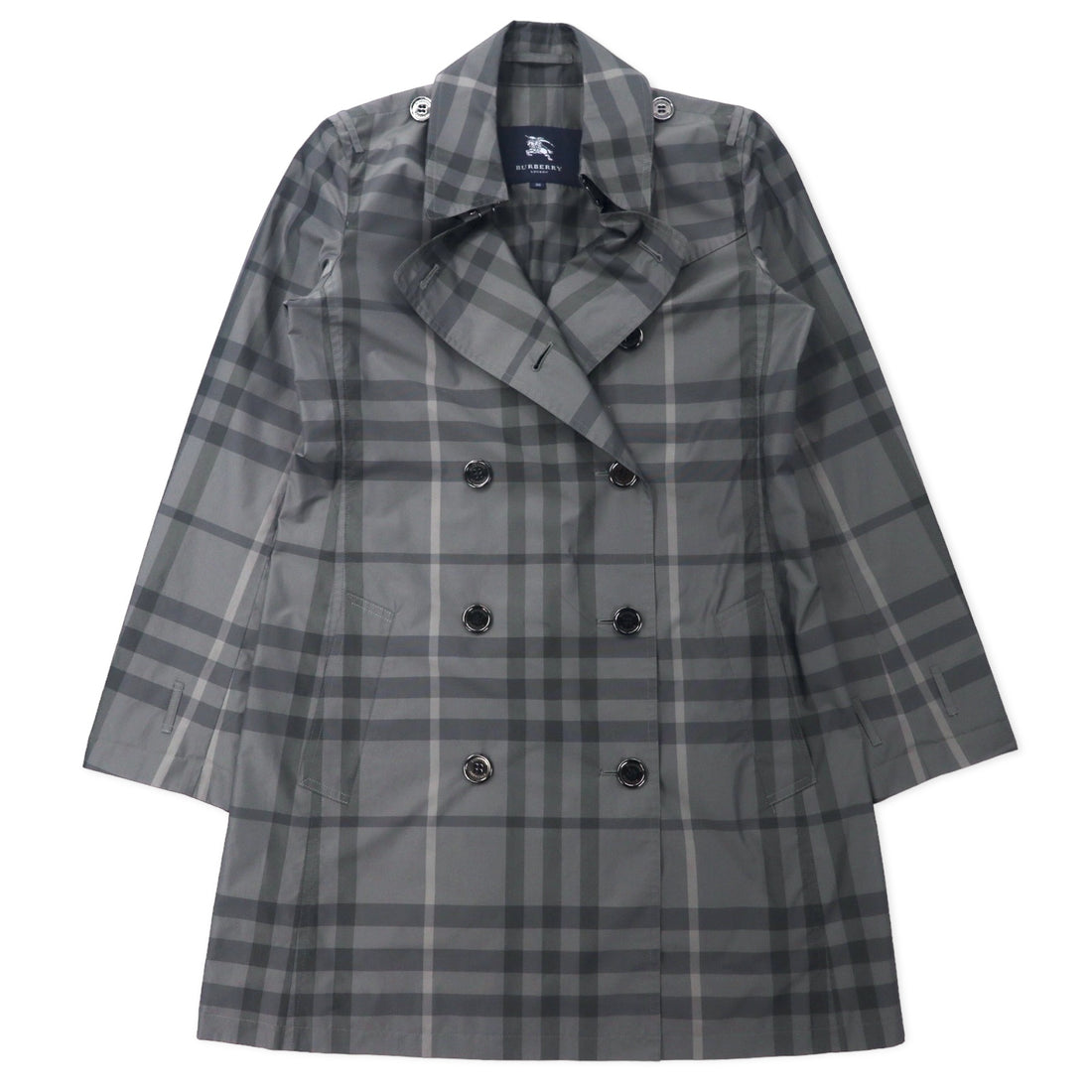 日本然リトテ-古着オンライン-BURBERRY ノバチェック トレンチコート 38 グレー ポリエステル 日本製-BURBERRY CHECKED COAT 38 Gray Polyester Japan MADE