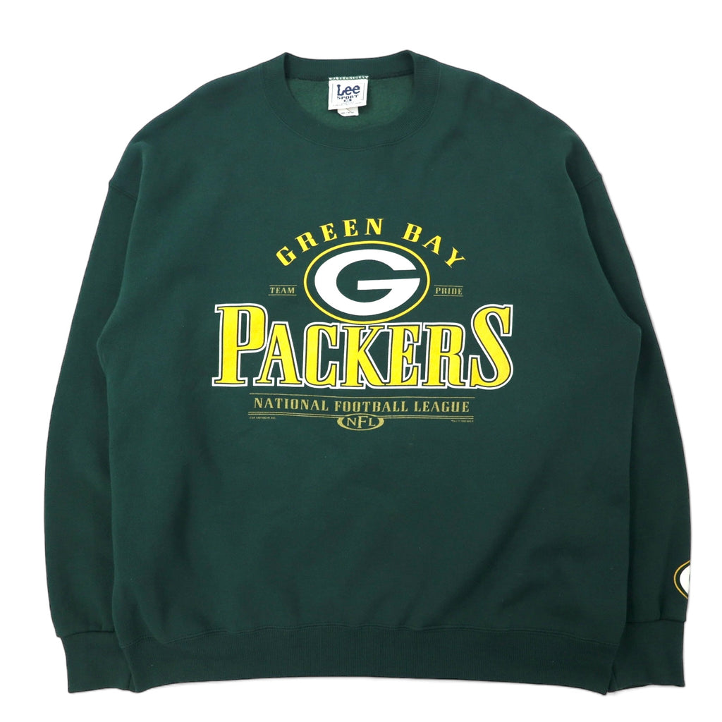 日本然リトテ-古着オンライン-Lee SPORT USA製 90年代 NFL パッカーズ プリント スウェット XL グリーン コットン 裏起毛 ビッグサイズ-Lee SPORT USA Made 90's NFL Packers Print Sweatshirt XL Green Cotton brushed lining Big Size