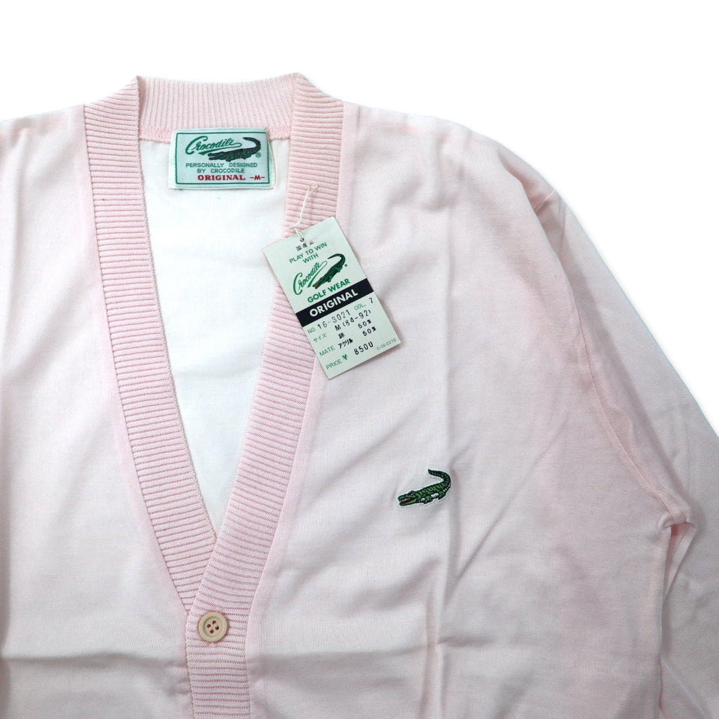 Crocodile 80s Acrylic Knit Cardigan, M, Pink, Cotton, Made in Japan, Unused