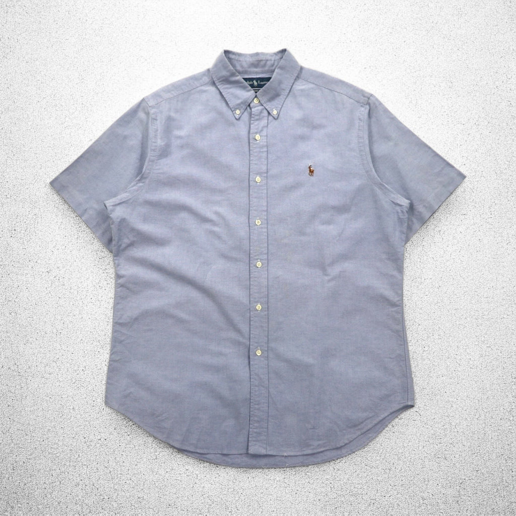 Ralph Lauren 90s Short Sleeve Oxford Button Down Shirt L Blue Small Pony Embroidery