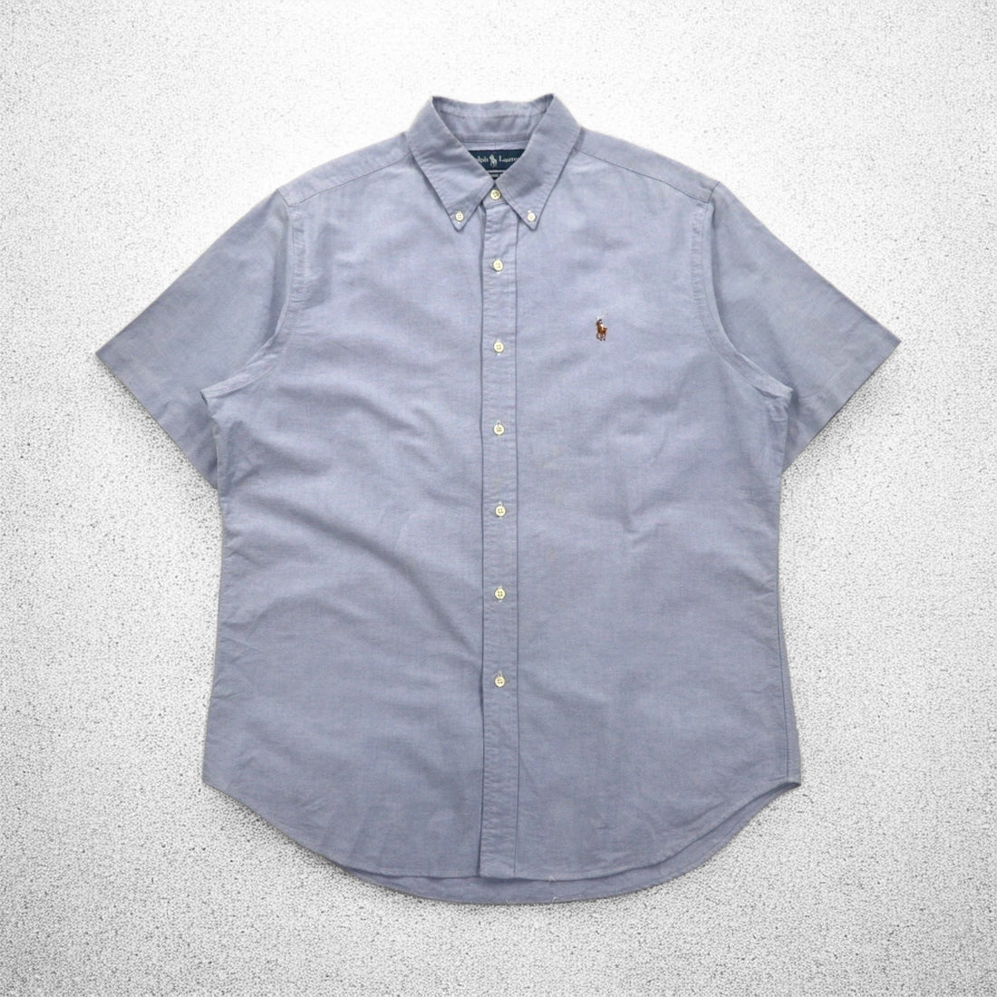 Ralph Lauren 90s Short Sleeve Oxford Button Down Shirt L Blue Small Pony Embroidery