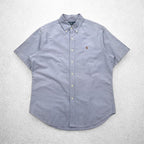 Ralph Lauren 90s Short Sleeve Oxford Button Down Shirt L Blue Small Pony Embroidery