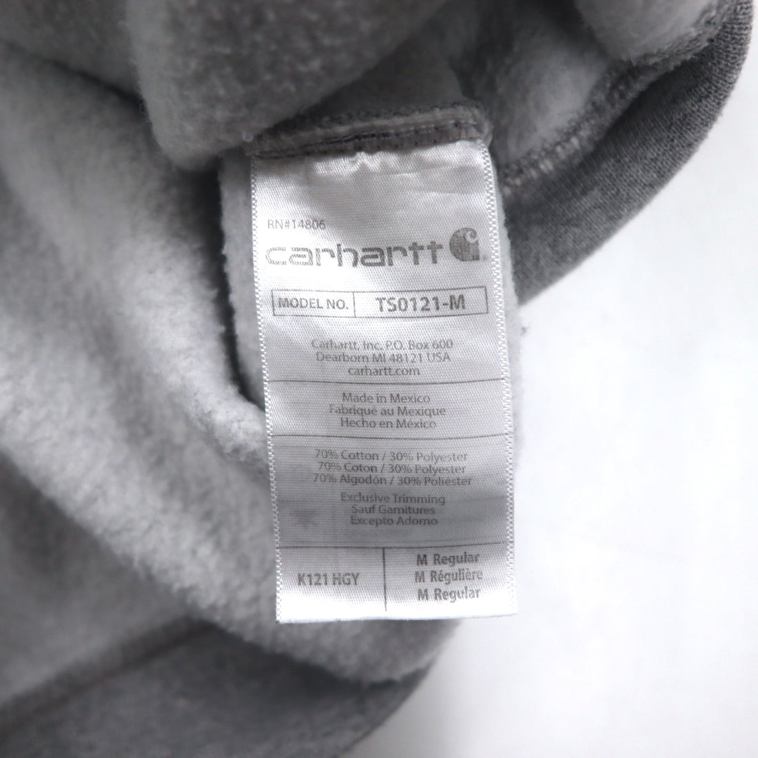 Carhartt Loose Fit Pullover Hoodie, Medium, Grey, Cotton, Midweight, K121, Made in Mexico