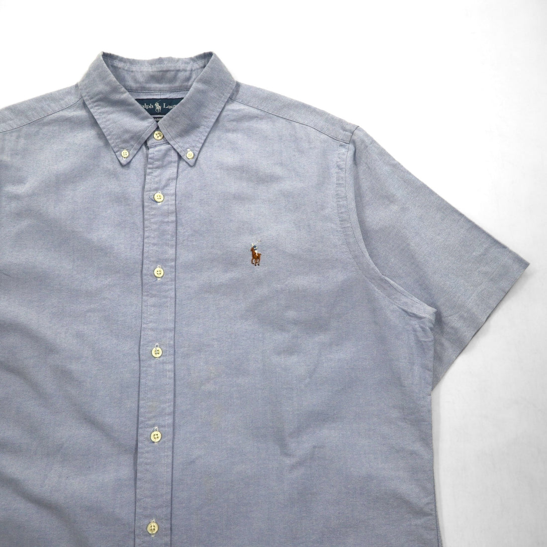 Ralph Lauren 90s Short Sleeve Oxford Button Down Shirt L Blue Small Pony Embroidery