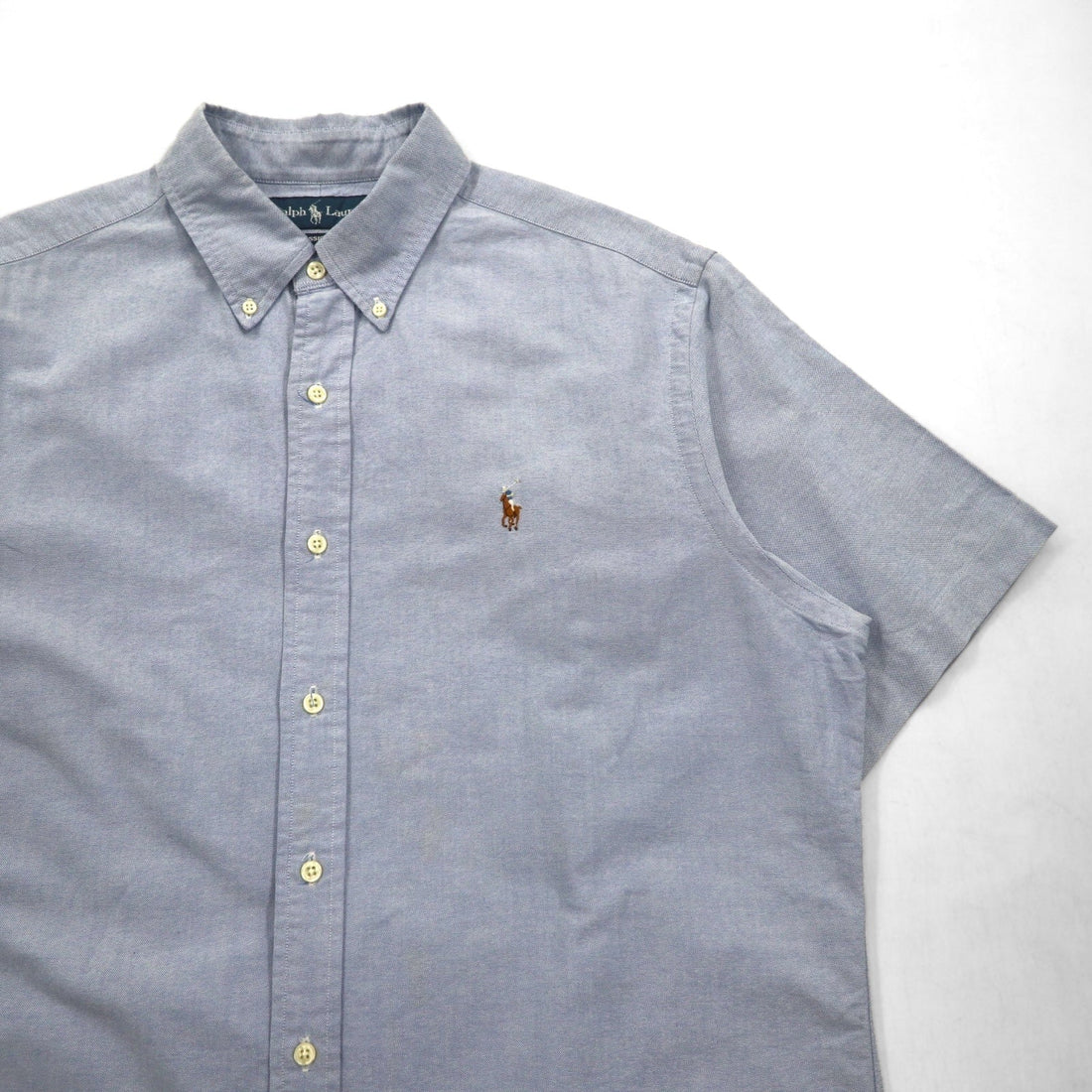 Ralph Lauren 90s Short Sleeve Oxford Button Down Shirt L Blue Small Pony Embroidery