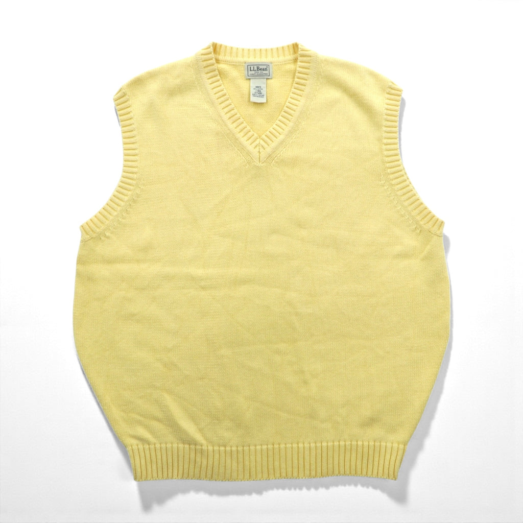 L.L.Bean 90s V-neck Knit Vest, Large, Yellow Cotton, FW80
