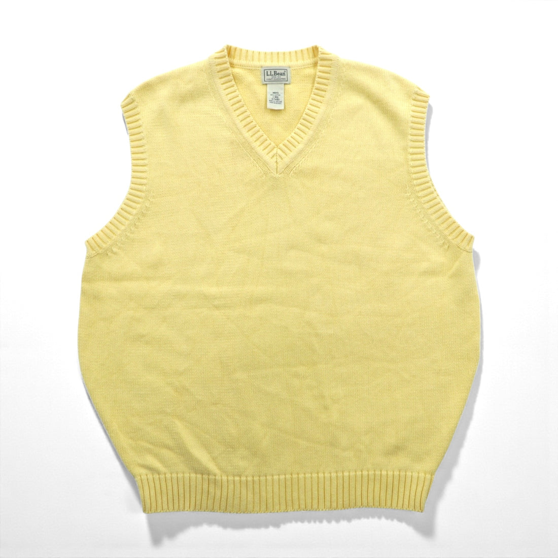 L.L.Bean 90s V-neck Knit Vest, Large, Yellow Cotton, FW80