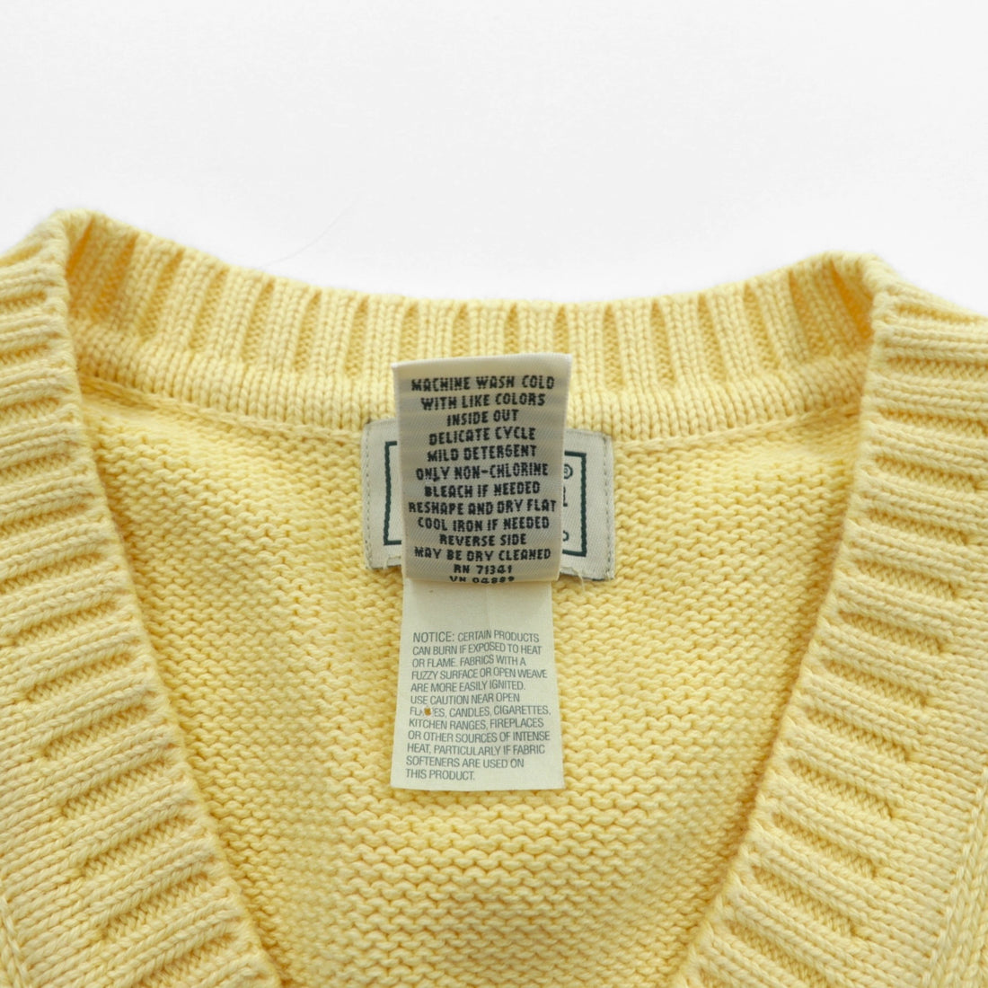 L.L.Bean 90s V-neck Knit Vest, Large, Yellow Cotton, FW80