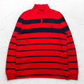 CHAPS Half Zip Sweatshirt L Red Border Cotton One Point Logo Embroidery