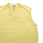L.L.Bean 90s V-neck Knit Vest, Large, Yellow Cotton, FW80