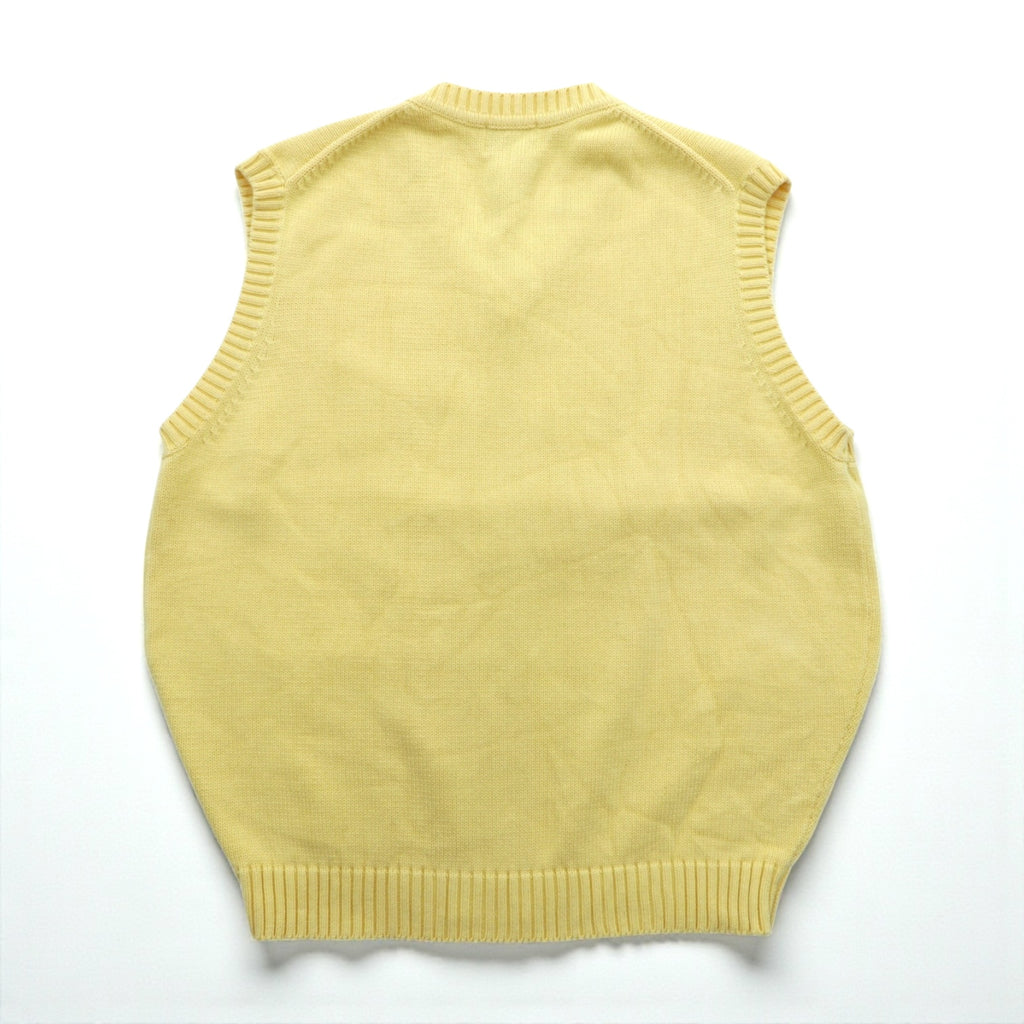 L.L.Bean 90s V-neck Knit Vest, Large, Yellow Cotton, FW80
