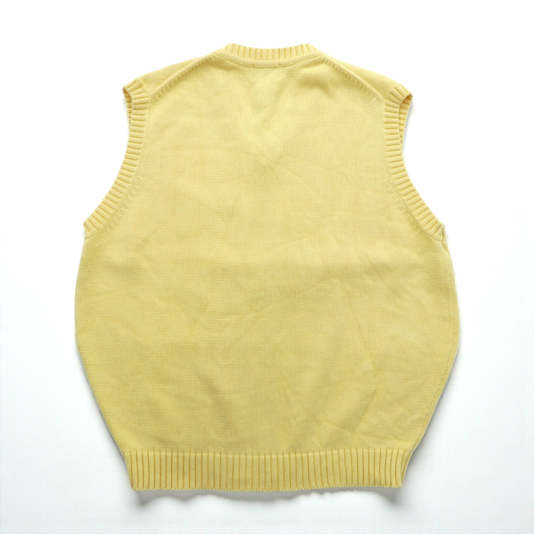 L.L.Bean 90s V-neck Knit Vest, Large, Yellow Cotton, FW80
