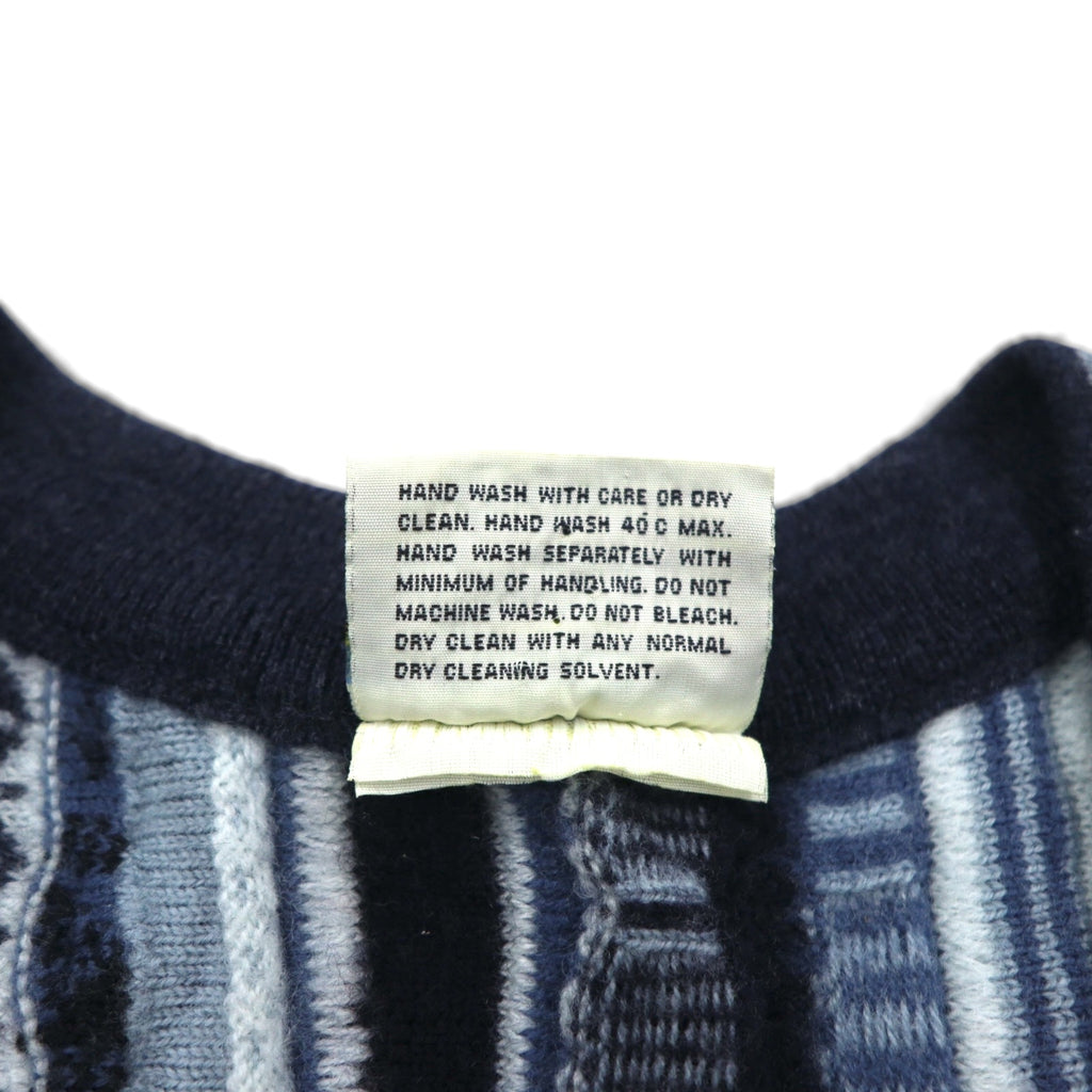 90s Australian Vintage AKLANDA 3D Knit Cardigan, 3D Knit Jacquard Cardigan, Size L, Navy, Made in Australia