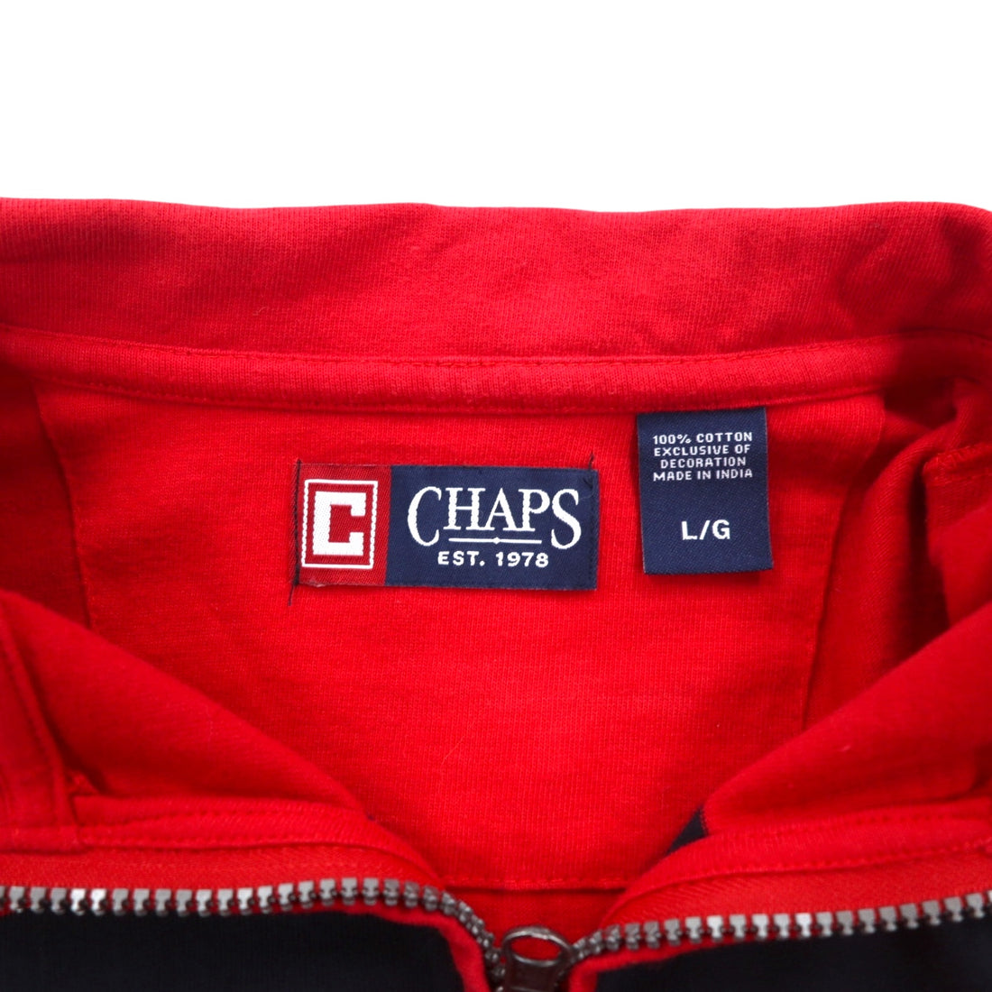 CHAPS Half Zip Sweatshirt L Red Border Cotton One Point Logo Embroidery