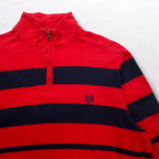 CHAPS Half Zip Sweatshirt L Red Border Cotton One Point Logo Embroidery