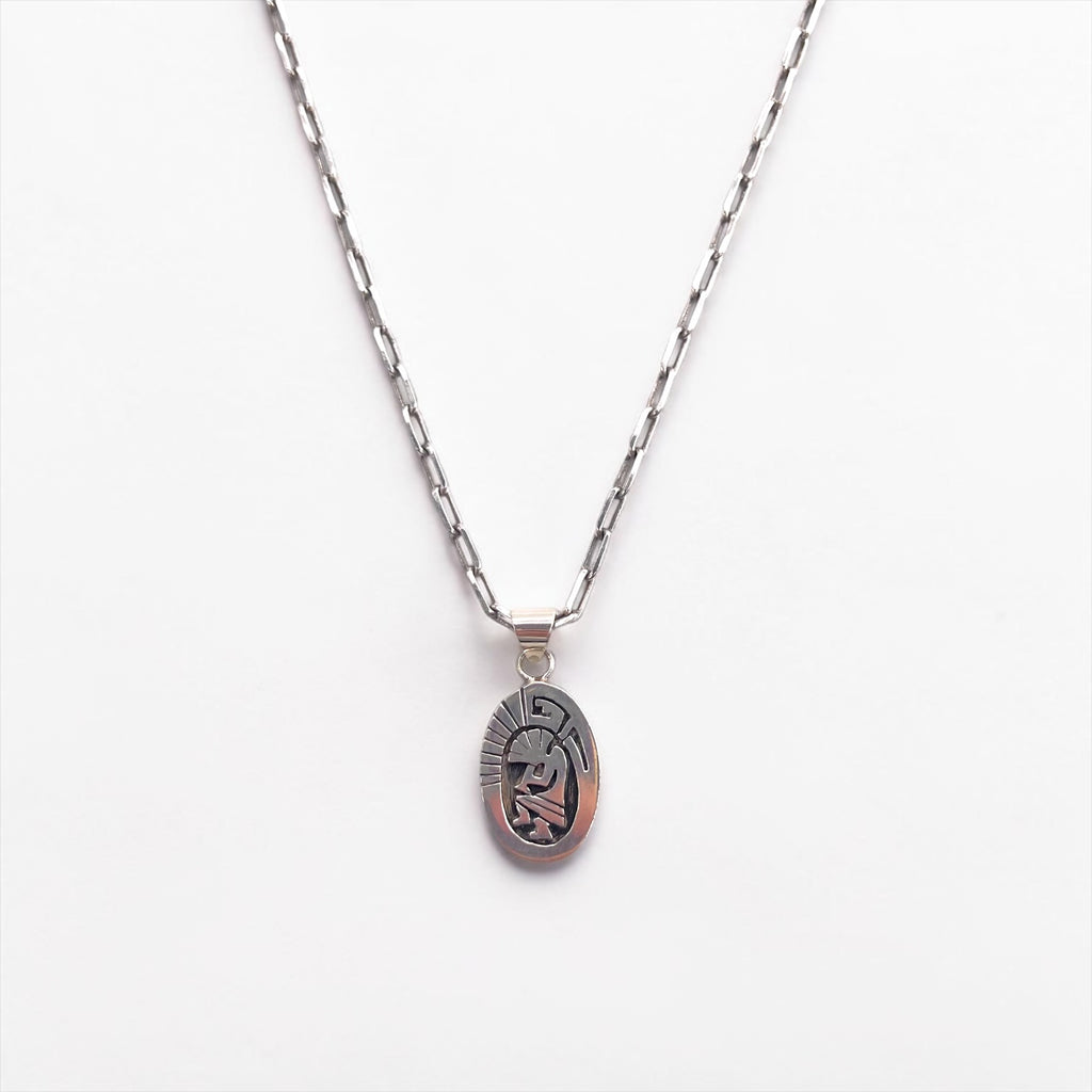 CP Signed Sterling Silver Kokopelli Oval Pendant Necklace Paperclip Chain 925
