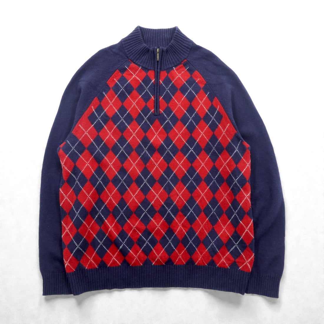 Brooks Brothers Half Zip Knit Sweater XL Navy Wool Argyle