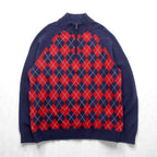 Brooks Brothers Half Zip Knit Sweater XL Navy Wool Argyle