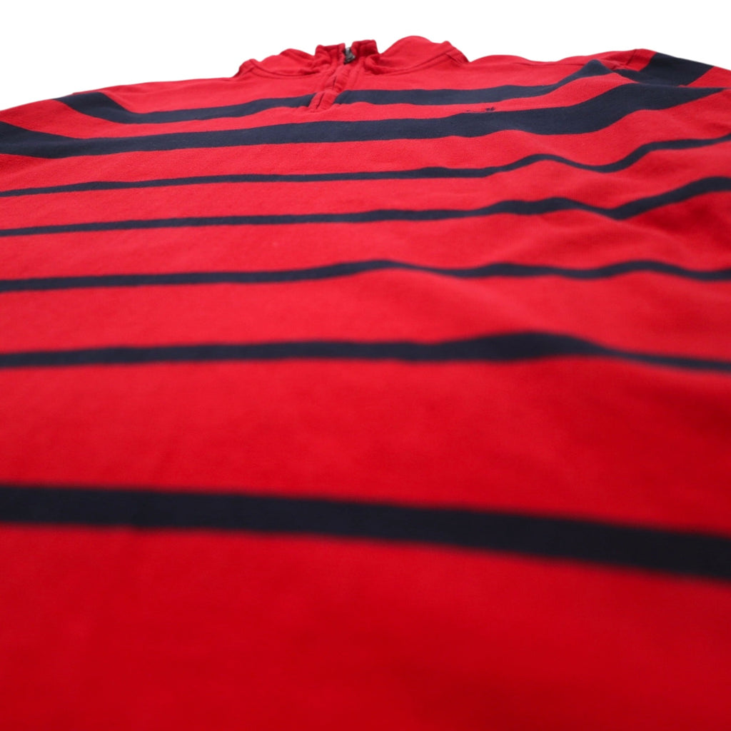 CHAPS Half Zip Sweatshirt L Red Border Cotton One Point Logo Embroidery