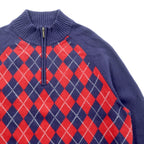 Brooks Brothers Half Zip Knit Sweater XL Navy Wool Argyle