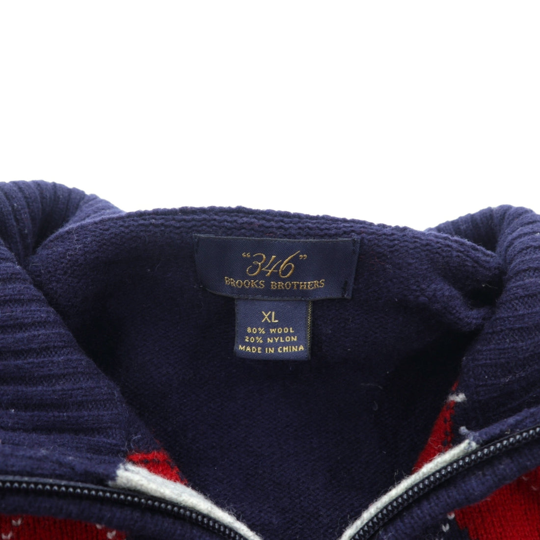 Brooks Brothers Half Zip Knit Sweater XL Navy Wool Argyle
