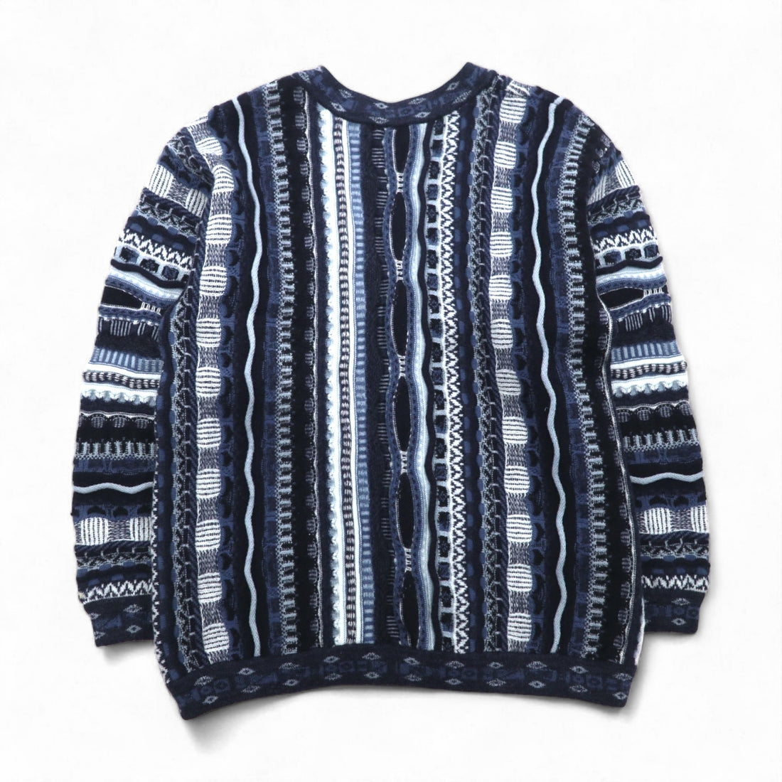 90s Australian Vintage AKLANDA 3D Knit Cardigan, 3D Knit Jacquard Cardigan, Size L, Navy, Made in Australia