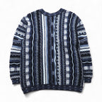90s Australian Vintage AKLANDA 3D Knit Cardigan, 3D Knit Jacquard Cardigan, Size L, Navy, Made in Australia